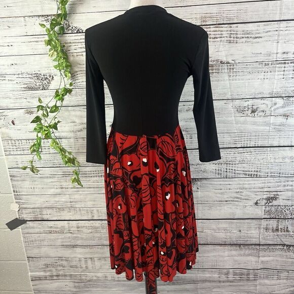Kamalikulture Dress sz Small Black Red Floral Stretch Knee Modest Career Church - Picture 15 of 16